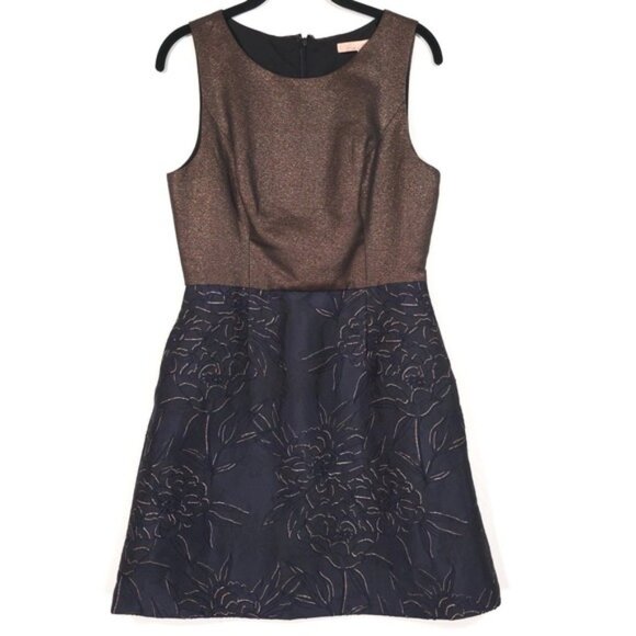 Anthropologie Hutch Lina Metallic Dress Size 6 Sheath Formal Floral Navy Bronze‎